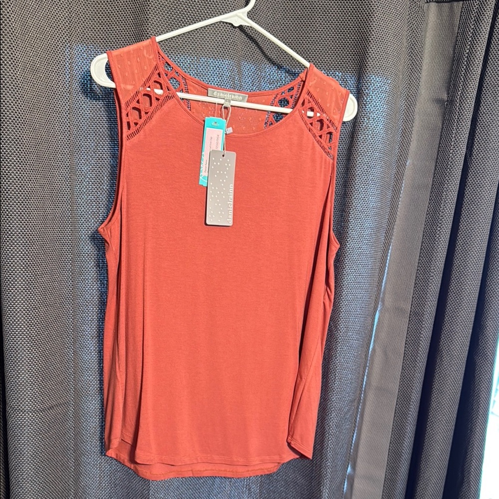 Daniel Rainn Orange Sleeveless Tank Top with Lattice Detail